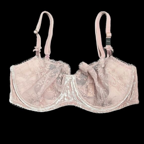Victoria’s Secret Dream Angels Push Up without padding lace Velvet bra Pink 32DD - Picture 1 of 5